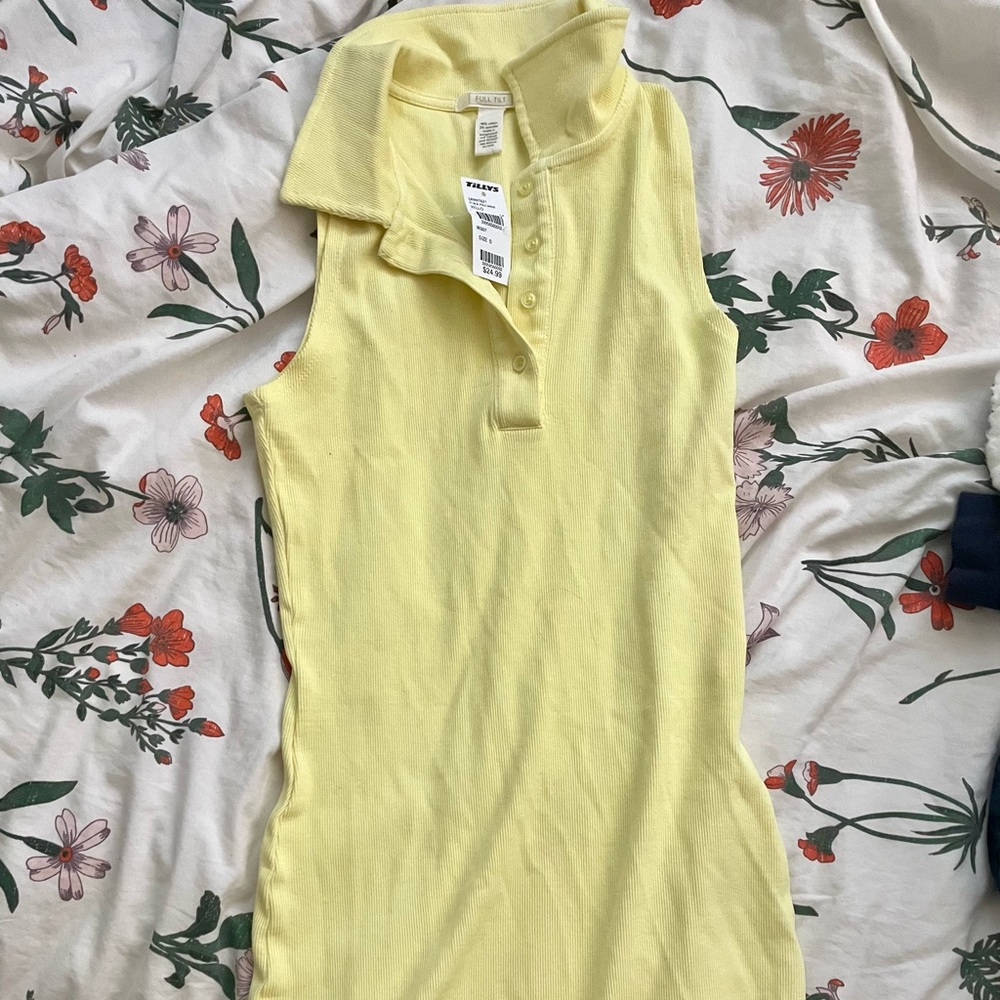 yellow collared sleeveless bodycon dress